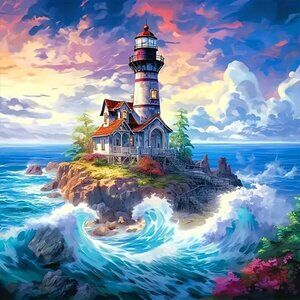 Handmade Oil Canvas 7.87X7.87inch | DIY Lighthouse Cottage Special Pattern - NEW